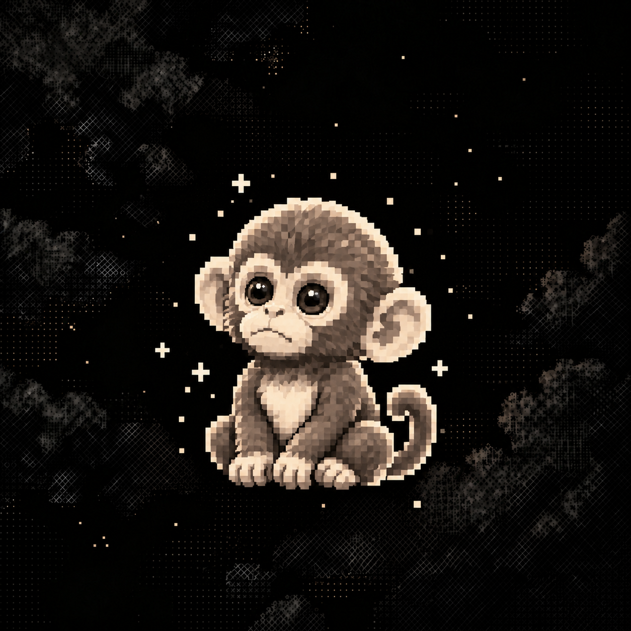 Pixel-art Apency monkey against a dark starry backdrop